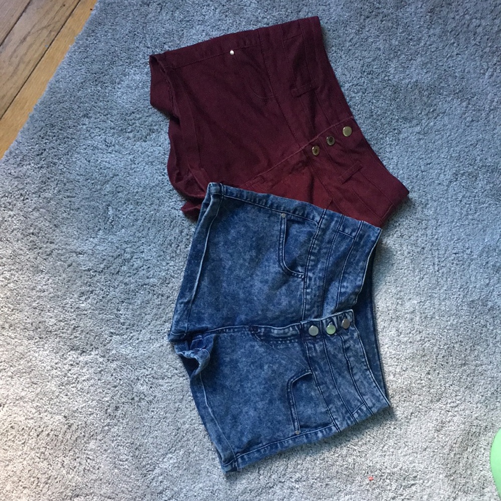 Two pairs of shorts blue washed out and maroon